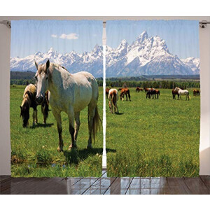 Rideaux Cheval vert citron blanc 280x225 cm