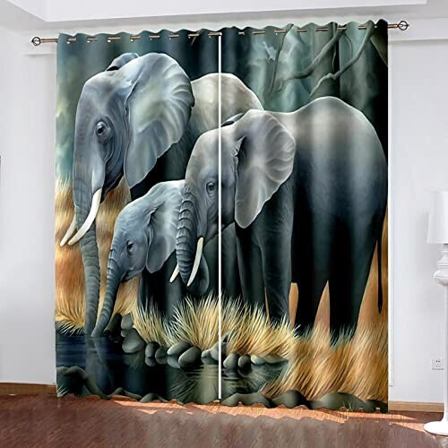 Rideaux Éléphant a- occultants 2x135 cm