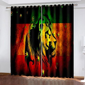 Rideaux Lion couleur, blanc, noir, rouge occultants 280x260 cm